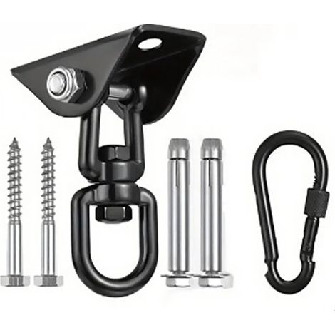 Ganchos de techo resistentes，giratorios 360°，de acero inoxidable 304，juego de suspensión para hamacas，apto para yoga aéreo，color negro (1/3)