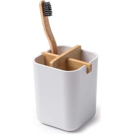 Zahnbürstenhalter – Umweltfreundlich – Bambus – Antibakteriell – Modernes Design – Weiß (1/4)