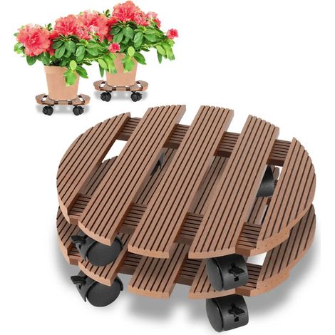 Jopassy Rouleau à plantes en WPC 2 pièces, avec roulettes, supporte jusqu'à 80 kg, rond, marron (1/5)