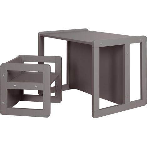 roba Set Sgabello e Tavolo Reversibili 3 in 1 - Regolazione in 3 Altezze di Seduta - Multifunzione - Mobili per Bambini - Facile da Montare e Pulire - Legno Grigio Antracite (1/5)