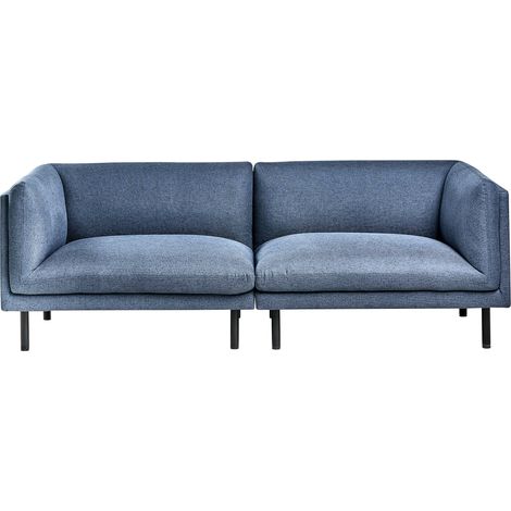 Sofá 3 plazas tapizado tela de poliéster patas de hierro muebles sala de estar azul oscuro Vorgod