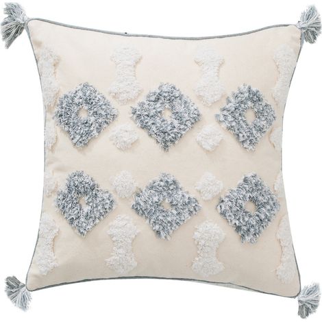 Oreiller tufté carré brodé taie d'oreiller de coussin de gland fait main de style marocain nordique (6 passepoils de gland tuftés carrés) (1/5)