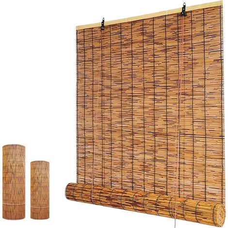 Rétro Store Enrouleur Bambou Carbonisation Rideau De Roseau Exterieur Intérieur 70% Occultant 50-160cm Paille, pour Patio, Personnalisable -