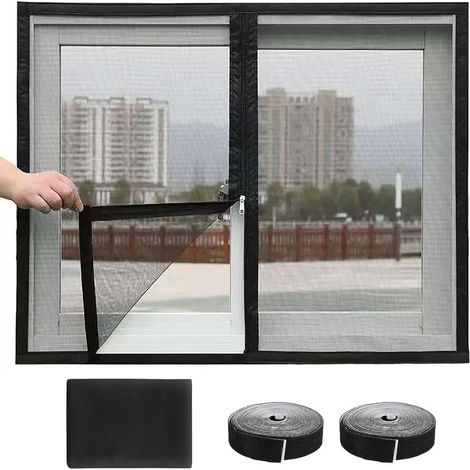 140x160 cm moustiquaire pour fenêtre enroulable, filet anti-insectes découpable avec rouleaux et rubans adhésifs auto-fixants (1/5)