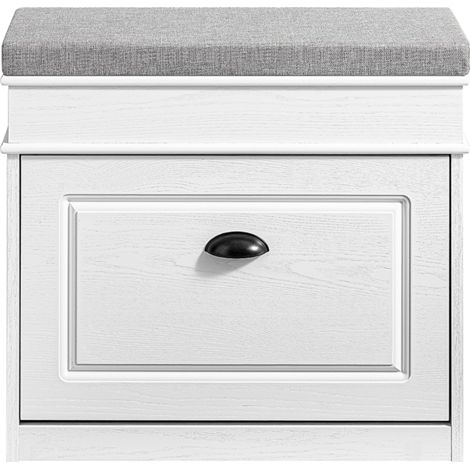 SoBuy Entryway Shoe Bench Furniture - Shoe Bench with Flip-Top Storage and Cushion, Shoe Storage for Hallway, Living Room 61x24x51cm, Capacity 113kg, White Distressed Wood Effect, FSR82-K-WG