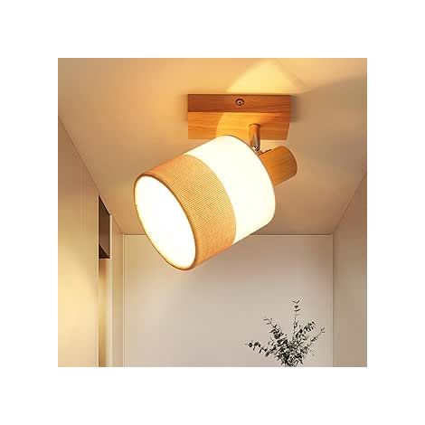 ZMH Spot de Plafond LED 1 Flamme Lampe de Couloir Bois Culot E14 Vintage Orientable 350° Rétro Projecteur Spot Mural Pour Chambre à Coucher Cuisine Sans Ampoule