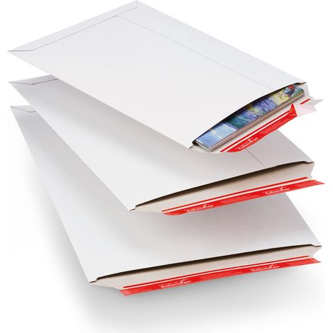 Lot de 100 Pochette d'expédition carton rigide 28,5 x 37 x 3 blanche