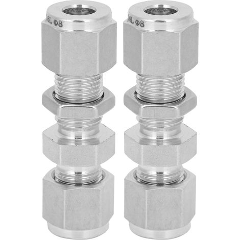 Raccord à double virole en acier inoxydable 316, lot de 2 pièces, connecteur de jonction pour tube Ф8, accessoire pour raccord à compression. (1/5)