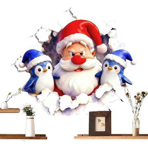 Adesivo murale natalizio 3D rimovibile con Babbo Natale, decorazione decorativa (1/5)