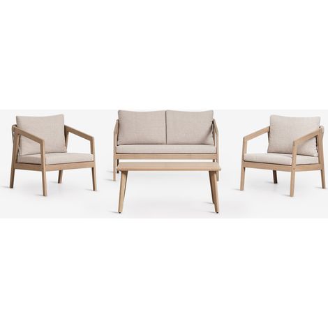 SKLUM Wohnzimmerset mit 2-Sitzer-Sofa, 2 Sesseln und Couchtisch aus Akazienholz und geflochtener Kaela-Seilwicklung Helles Akazienbraun (1/5)