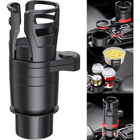 Porte-gobelet de voiture extensible 4 en 1 - Rotation à 360° - Porte-boisson pour téléphone - Noir - Compatible avec toutes les tailles de bouteilles (1/4)