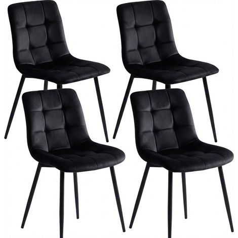 Lot de 4 chaises en velours noir, Chaise Salle à Manger avec assise capitonnée, Chaise de salon avec dossier ergonomique avec soutien, pieds métal noir antidérapants, pour cuisine (1/5)