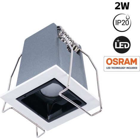 Spot LED encastrable carré 2W - UGR18 - IRC90 - Puce OSRAM - Blanc Chaud - Blanc (1/5)