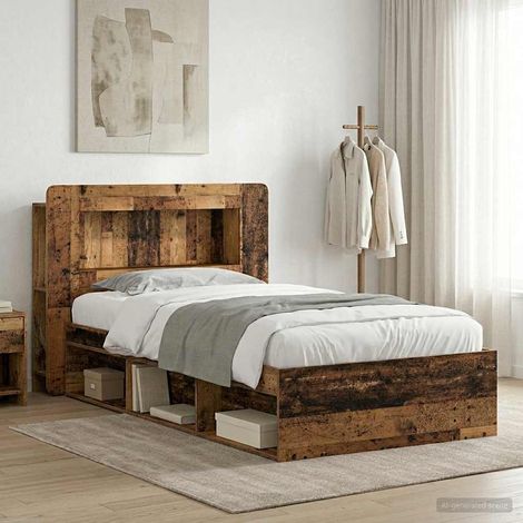 Cadre de lit avec rangement en bois d’ingénierie, bois ancien, 100 x 200 cm - PANGIVO (1/5)