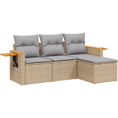 Salon de jardin avec coussins 4 pcs beige résine tressée (1/5)