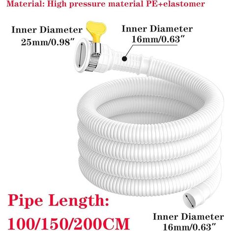 1 Pièce 1.5 m Tuyau de Vidange pour Climatiseur avec Adaptateur en Caoutchouc Découpable et Collier de Serrage, Blanc (1/5)