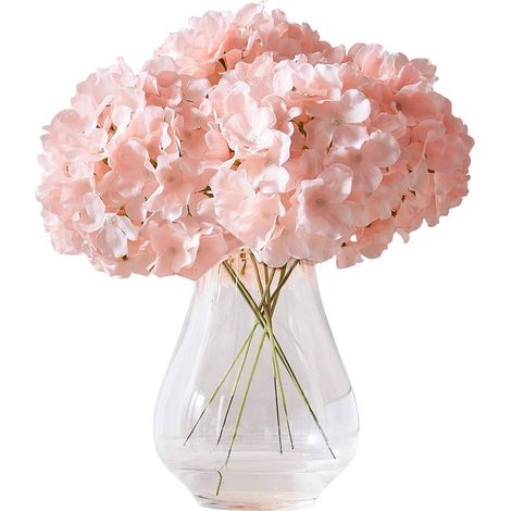 Hortensias artificiales, cabezas de flores de hortensia de seda, centros de mesa para bodas, ramos para hacer tú mismo, decoración floral, decoración del hogar, paquete de 10 con tallos, color rosa. (1/5)