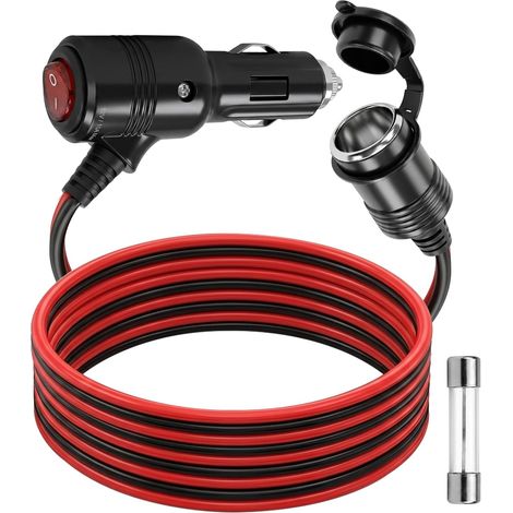 Rallonge Allume Cigares 2M, 12V/24V Prise Allume-Cigare avec Fusible 15A Étanche Adaptateur Allume Cigare, Mâle-Femelle Câble D'extension pour Voiture Camion Moto Camping Glaciere Electrique Camion (1/5)