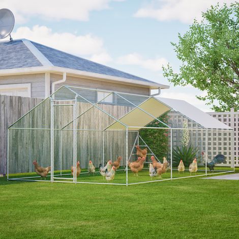 Hühnergehege 3 x 6 m aus verzinktem Stahl mit PVC-Abdeckung, grau OKMYHOME (1/5)