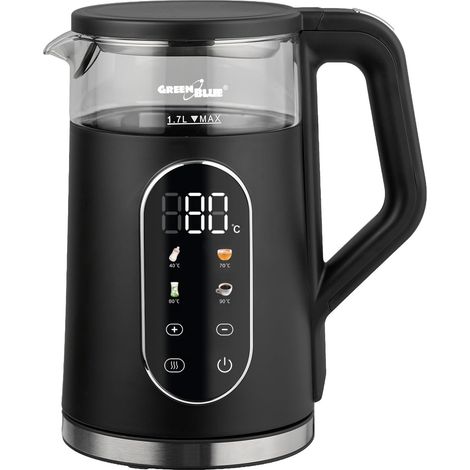 Bouilloire sans fil 1,7 l 2200 W Réglage de la température 40 à 100 °C par incréments de 5 °C, préréglages 40, 70, 80, 90 °C, fonction maintien au chaud 2 h Écran tactile, filtre (1/5)