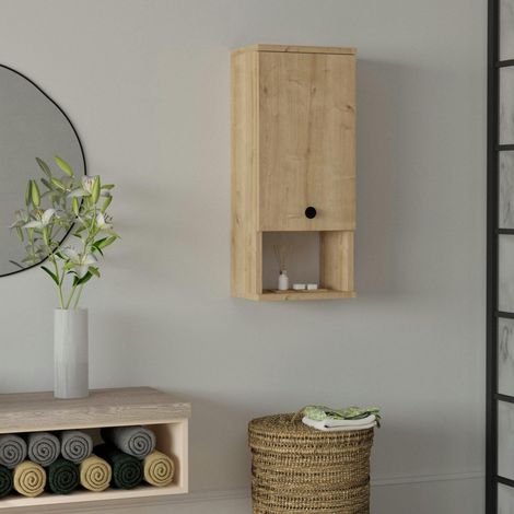 Armoire de toilette effet bois clair, 1 porte 1 niche MARFA (1/4)
