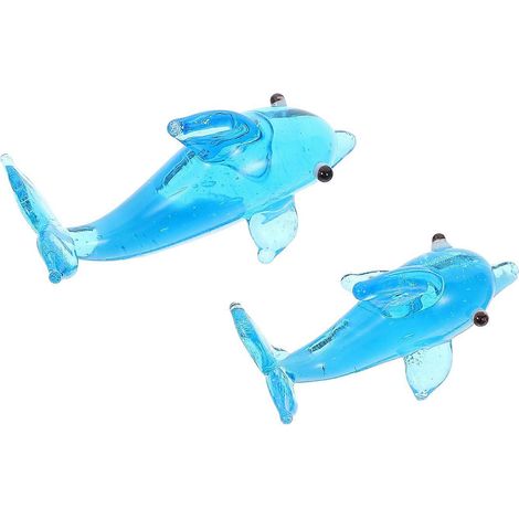 Lot de 2 figurines de dauphins en verre, décorations d'animaux marins, dauphin de bureau (taille aléatoire)