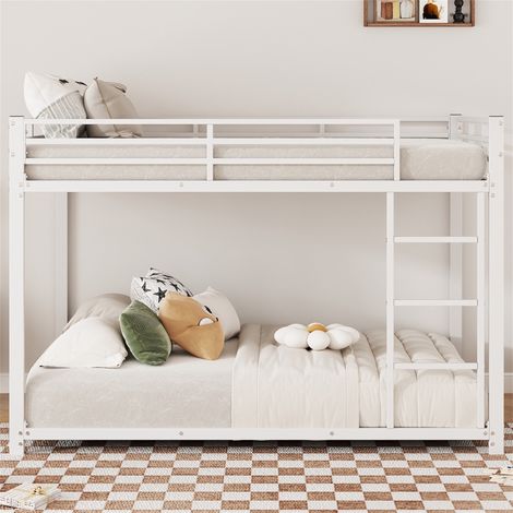 Eifson – Lit superposé enfant 140 × 200 cm – Fer forgé avec escalier – Grille antichute – Sommier à lattes métal – Pour chambres petites (1/5)