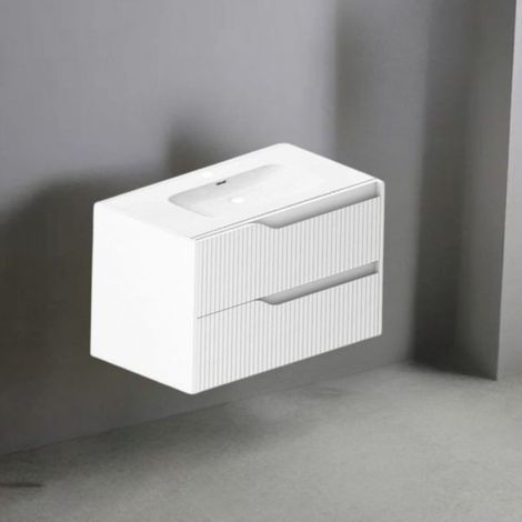 Mobile bagno sospeso Soho con due cassetti effetto cannettato colore bianco opaco 80x45x50 cm.