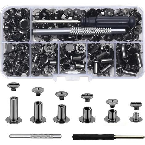 110 Pièces Rivets en Cuir de 6 tailles M5 x 4 mm/5 mm/6 mm/8 mm/10 mm/12 mm pour Les Décorations en Cuir DIY L'artisanat (1/2)