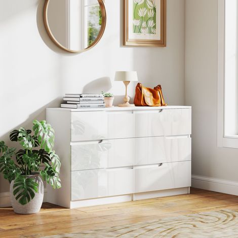 Commode Tiroirs Moderne Chambre Unité Tiroir Anti-basculement Salon Couloir Mobilier Intérieur Blanc 120x40x75cm (1/4)