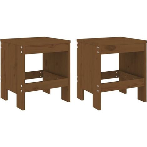 Lot de 2 Tabourets de Jardin en Bois de Pin Massif, Couleur Miel, 40x36x45 cm (1/5)