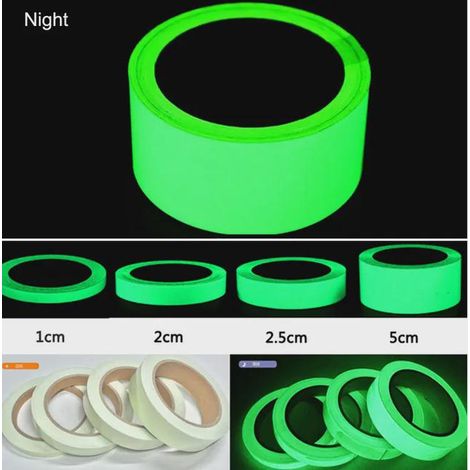 Ruban adhésif fluorescent lumineux 2 volumes, étanche, amovible, brille dans le noir, pourscène, cyclisme, chambre à coucher, garage – 3 cm x 5 m (1/5)