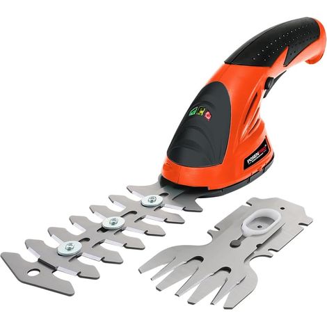 Cordless Hedge Shears and Grass Trimmer 7.2 V, 2 in 1 Lawn Shears with 2 Blades, 1500 mAh Battery, Charger for Yard/Garden/Lawn Cordless hand shears with built-in lithium-ion battery, cutting width 1 (1/5)