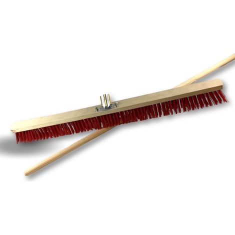 Balai d'atelier type cantonnier  Piste Extérieur  Longueur 100 cm  Garnissage brosse PVC rouge  Semelle bois  Douille métal boulonnée Ø 28 mm  Avec manche  Kibros 2390BM (1/5)