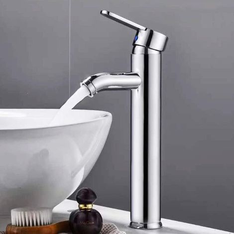 Robinet de lavabo haut Mitigeur pour eau chaude et froide Corps haut 30,5 cm Bec aérateur Robinet de lavabo chromé (1/5)