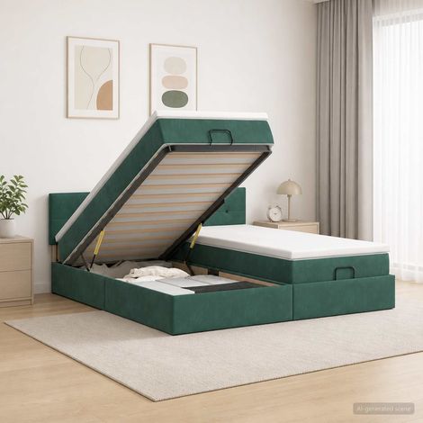 vidaXL Letto ottomano con materasso 2 pz Verde Scuro Velluto (1/5)