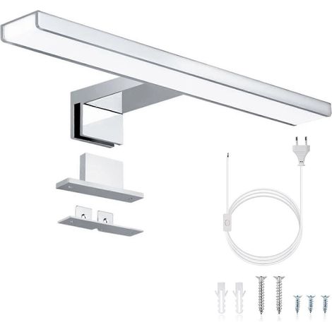 Miroir de salle de bain avec éclairage LED 300 mm, interrupteur et prise européenne, 6 W (1/4)