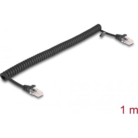 Delock 87992 cable rj45 en espiral, macho a macho, cat.5e 1 m, negro