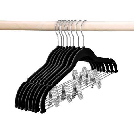 cintres noirs floqués avec pinces antidérapants séchoirs pour magasin de vêtements porte-pantalons de rangement 10 (1/5)