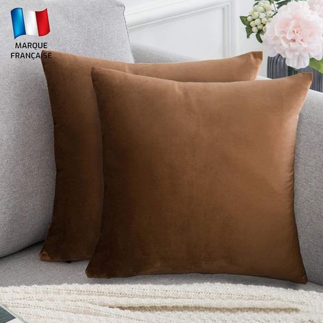 Lot de 2 Housse de coussin Velours 45x45 cm Uni Marron, Taie d'oreiller Carré Doux, Décoration Salon Canapé Chambre (1/5)