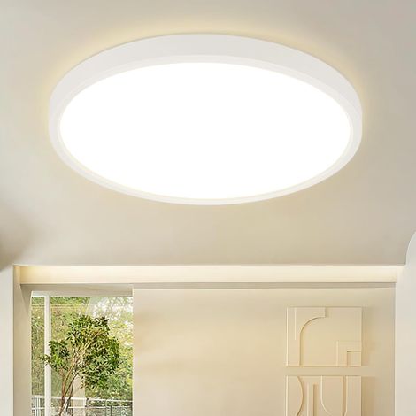 ZMH Plafonnier LED Plafonnier Salle de Bain - Lampe de Salle de Bain Diamètre Plat 30cm Lampe de Chambre Lampe de Cuisine Ronde Chambre Éclairage de Plafond Blanc 24W Lampe de Couloir 3000K Lampe de S (1/5)