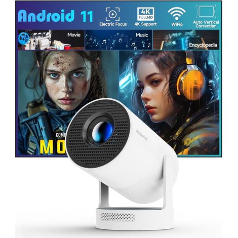 Mini projecteur Compatible 4K, projecteur Portable avec WiFi 6 et Bluetooth 5.4, Projector Intelligent, Haut-Parleur intégré de 5W, Rotation à 180° pour Home cinéma (1/5)