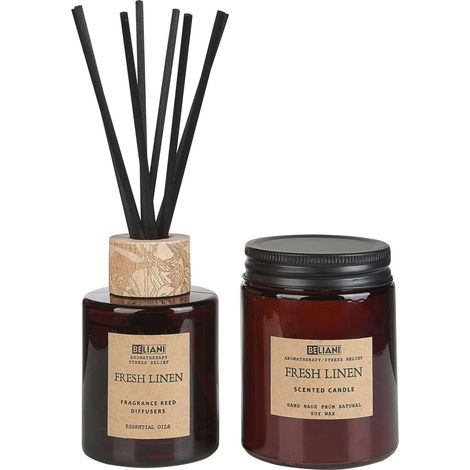 Set di fragranze 100% candela di soia bastoncini profumati diffusore d'ancia confezione di vetro scuro lino fresco Dark Elegance