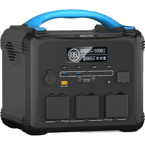 Station d'alimentation portable, capacité de 1102,5 Wh, puissance nominale de 2000 W, Bleu (1/2)