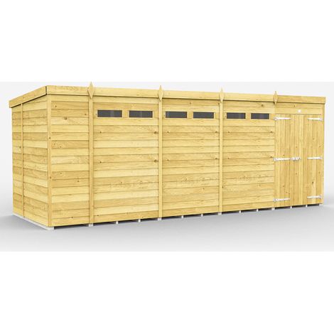 19 x 7 Feet Pent Security Shed - Double Door - Wood - L214 x W560 x H201 cm