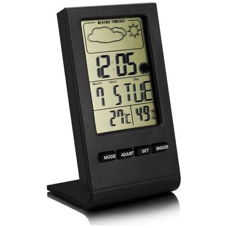 Station météo sans Fil, Thermomètre Hygromètre Baromètre Intérieur Extérieur, Horloge Numérique Réveil avec capteur extérieur Affichage Heure Date Jour Phase de Lune（Noir） (1/3)