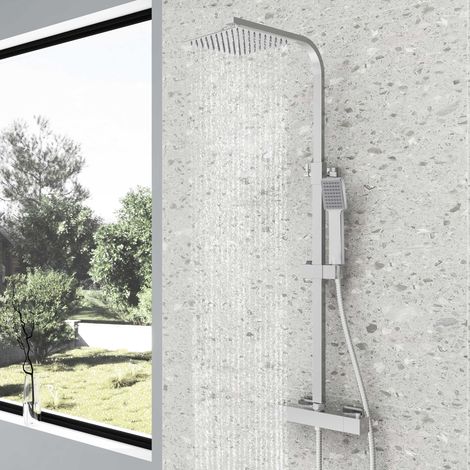 AICA Bathroom Mixer Shower Thermostatic Dual Head Square Rainfall Handset Chrome (1/5)