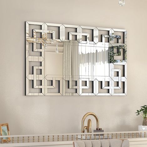 Grand Miroir Mural Décoration Salon: 100x70cm Miroir Murale Entrée Rectangulaire avec Cadre Ligne Design Miroir Suspendu Modern Déco pour Chambre Miroirs Muraux Décoratif Maison (1/5)