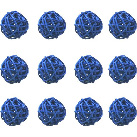 Boules de Rotin en Osier Bricolage Artisanat à La Main Vigne Boule Ronde Pendentif Décoration de Table de Mariage pour Bébé Chambre Pépinière Maison 12 Pièces 5 Cm,bleu (1/4)