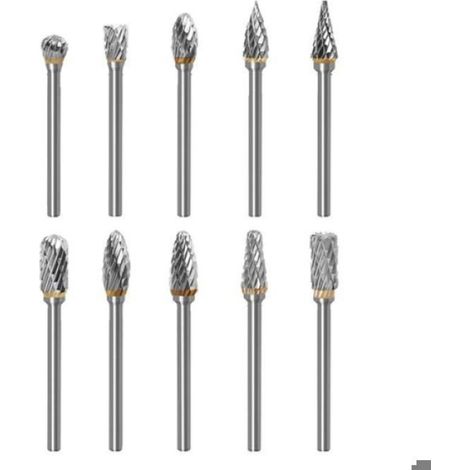 Fraise Carbure - Jeu de 10 Pièces pour Outils Rotatifs - Compatible Mandrin 3 mm et 1/8 Pouces - Pour Gravure Sculpture Meulage Polissage (1/5)